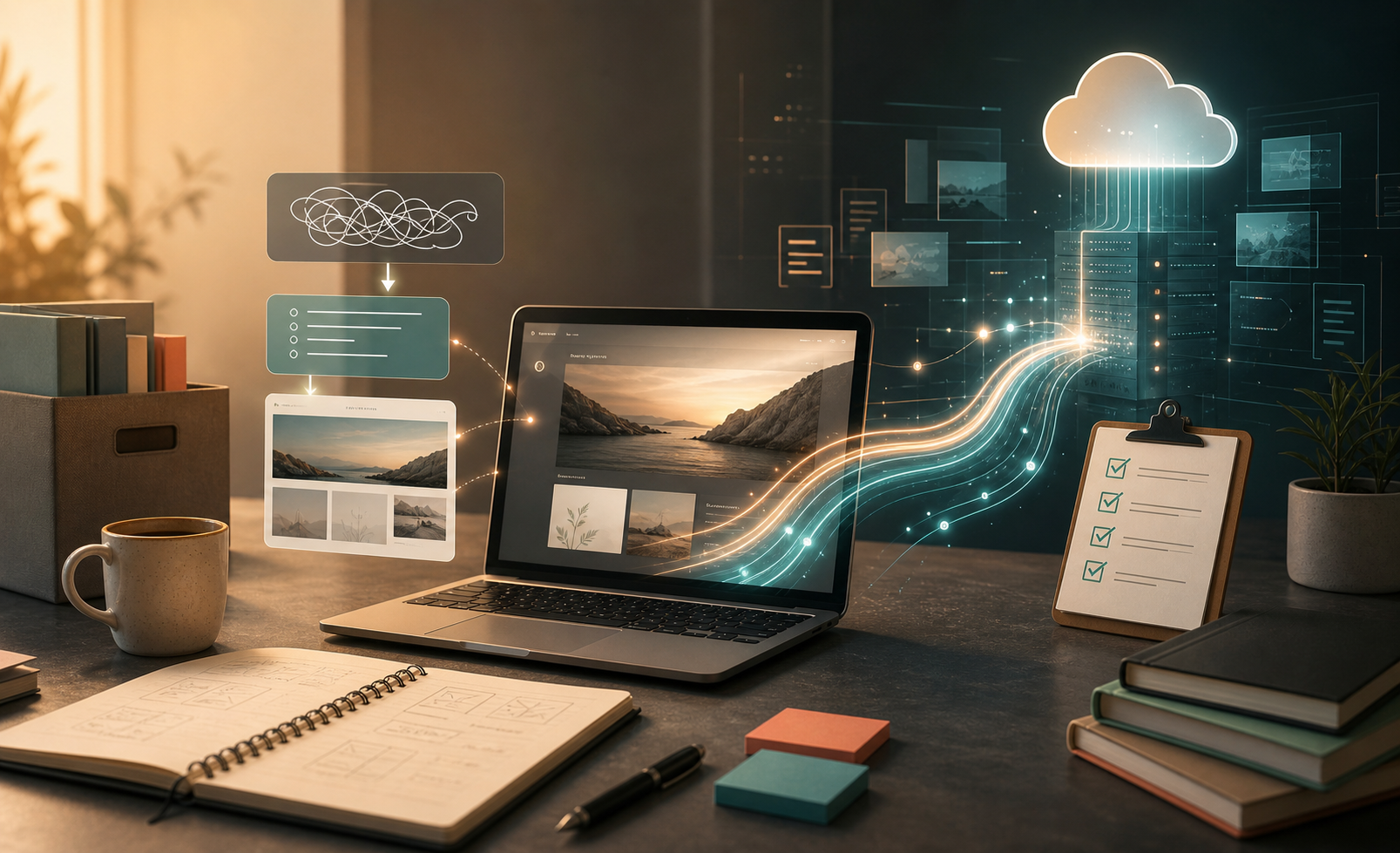 AI work partner moving website files through a deployment pathway