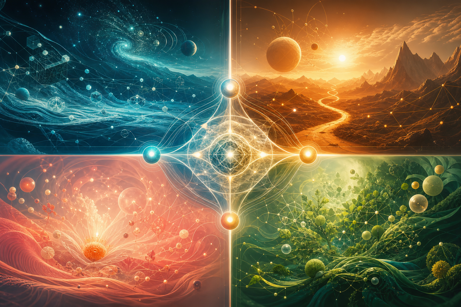 Four connected fields suggesting different possible machine phenomenal worlds