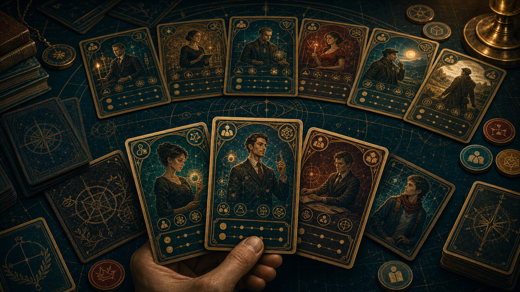 Socionics type cards arranged as a playful strategy game
