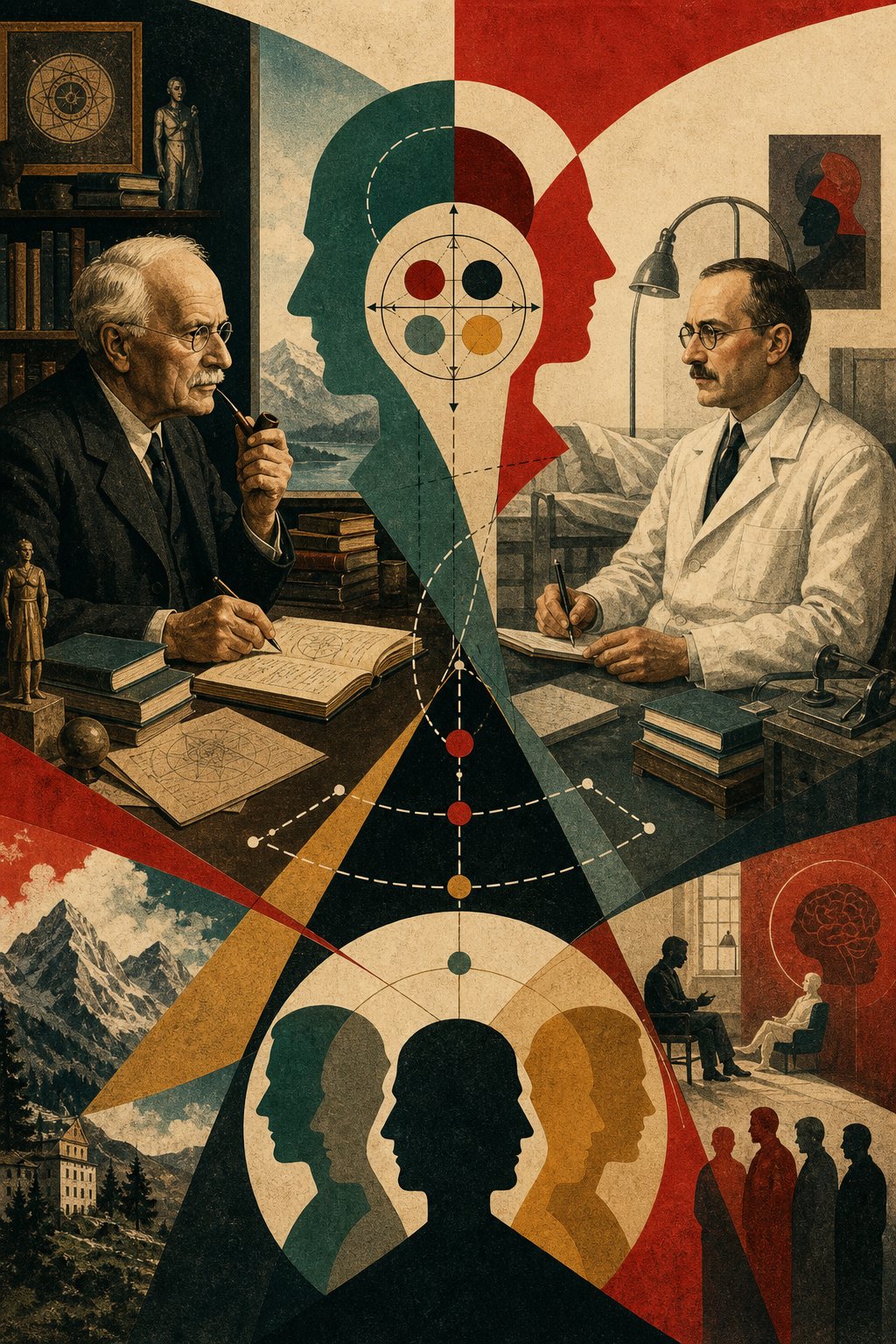Constructivist historical illustration of Jung and Kepinski as intellectual precursors to Socionics