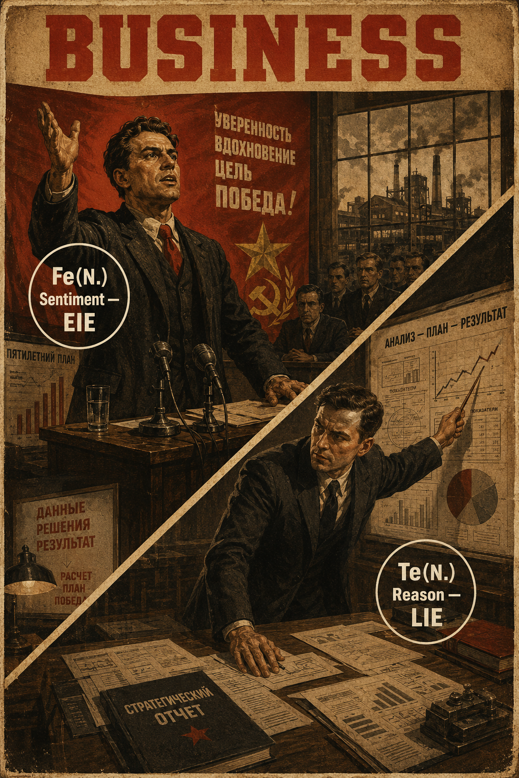 Business relation illustration comparing EIE Fe(N.) and LIE Te(N.)