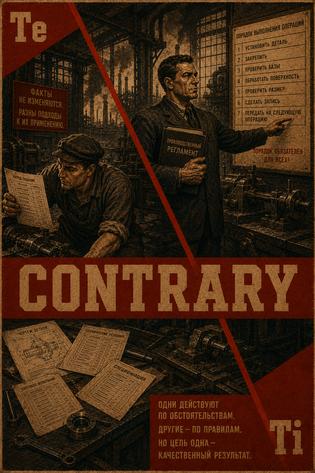 Constructivist illustration of Te and Ti working on the same field of objective information