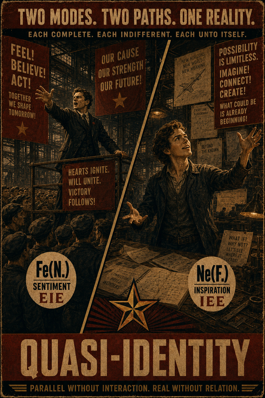 Quasi-Identity relation illustration comparing EIE Fe(N.) and IEE Ne(F.)