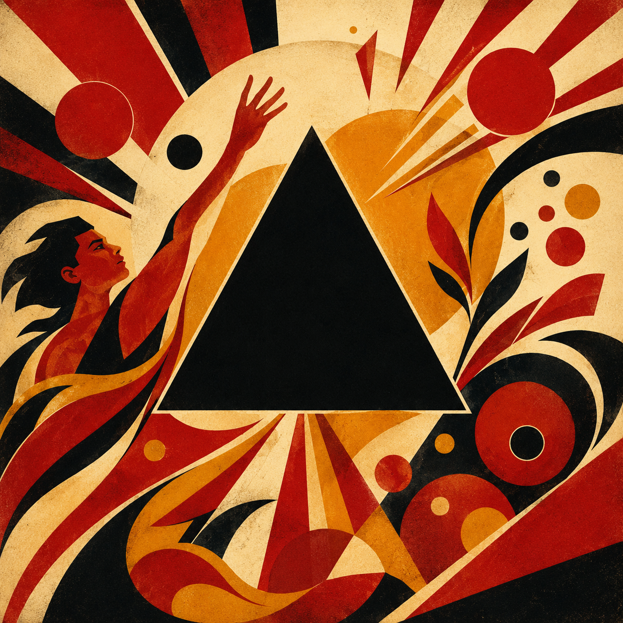 Ne(F.) Inspiration — filled triangle with warm organic flowing forms and animated personal energy